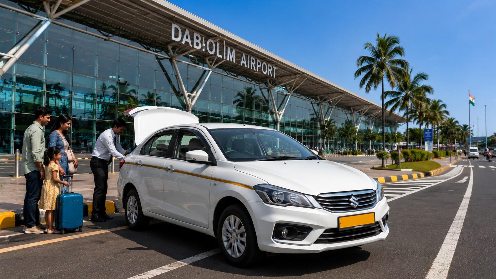 EzyGoa taxi cab parked outside Dabolim Goa Airport (GOI) ready for passenger transfer