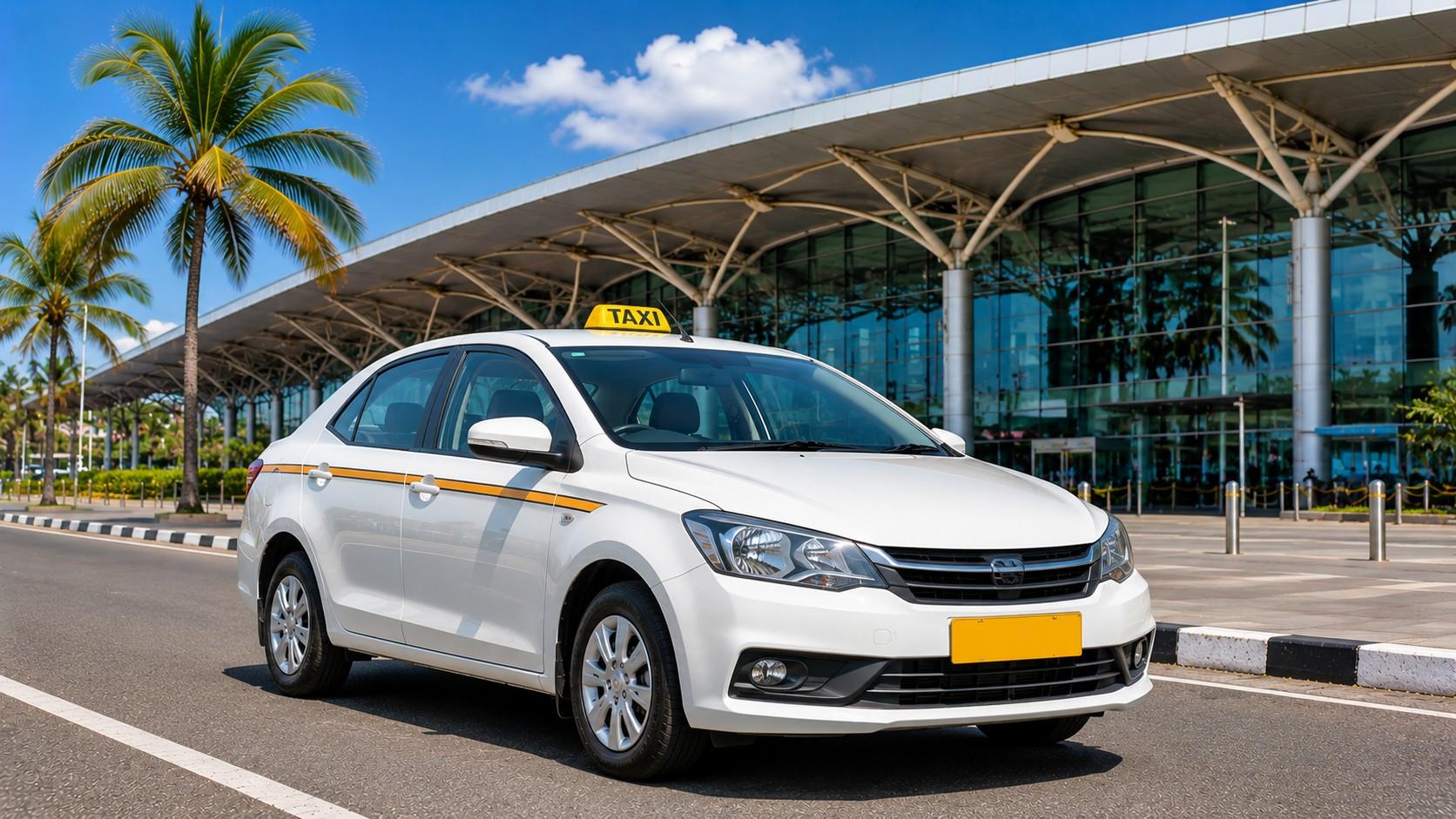 EzyGoa taxi waiting at Mopa Goa International Airport arrivals, ready for passenger transfer