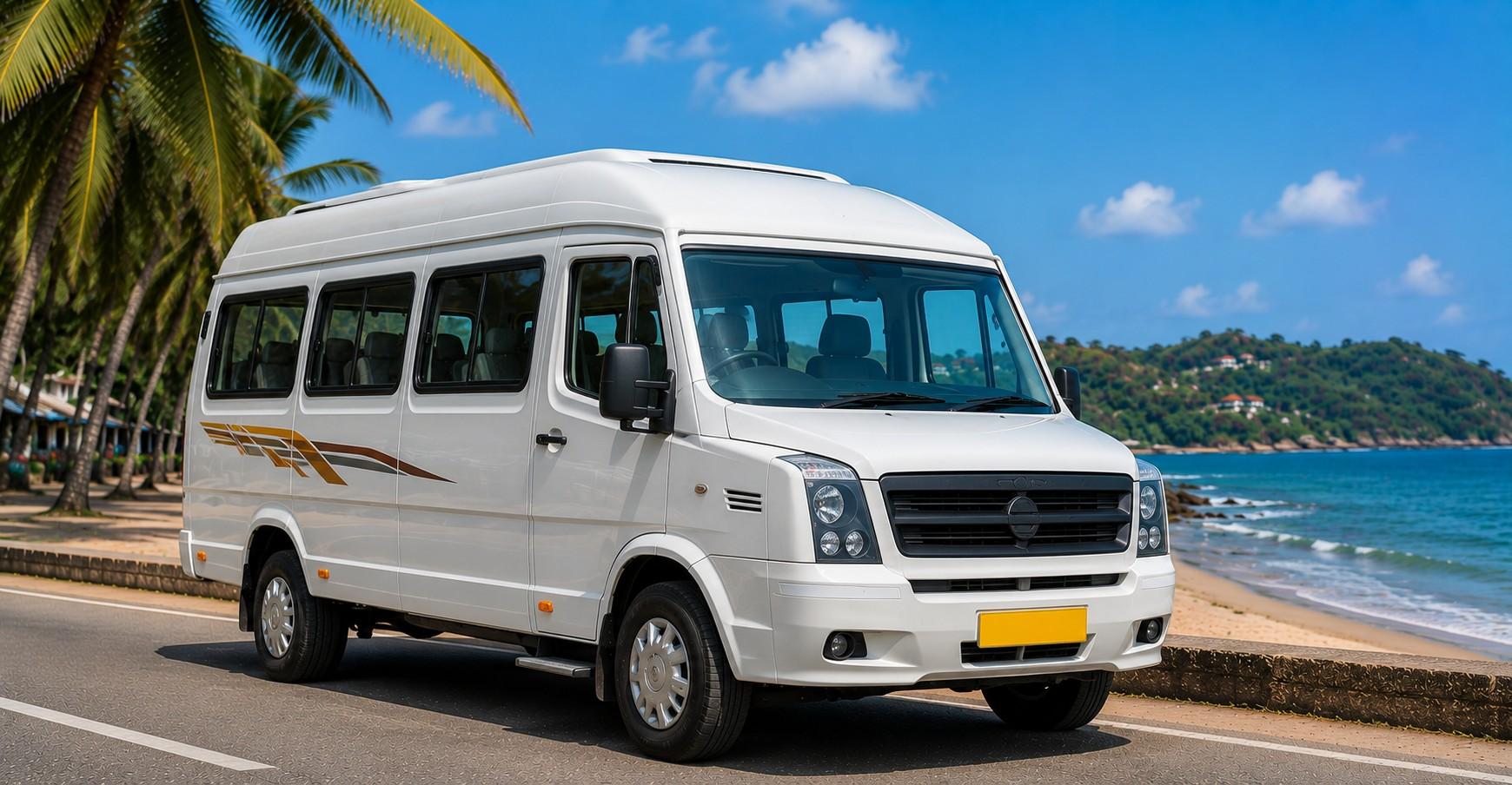 EzyGoa 12-Seater Tempo Traveller available for hire in Goa